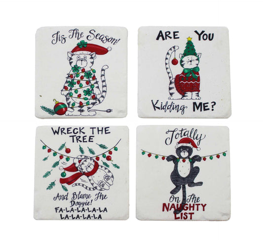 Funny Christmas Cat Coaster Set