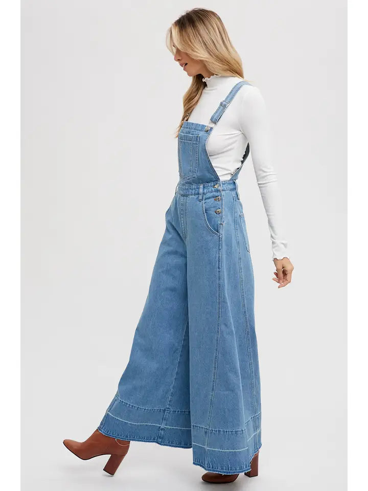 Denim Wide Leg Overalls | Light Wash