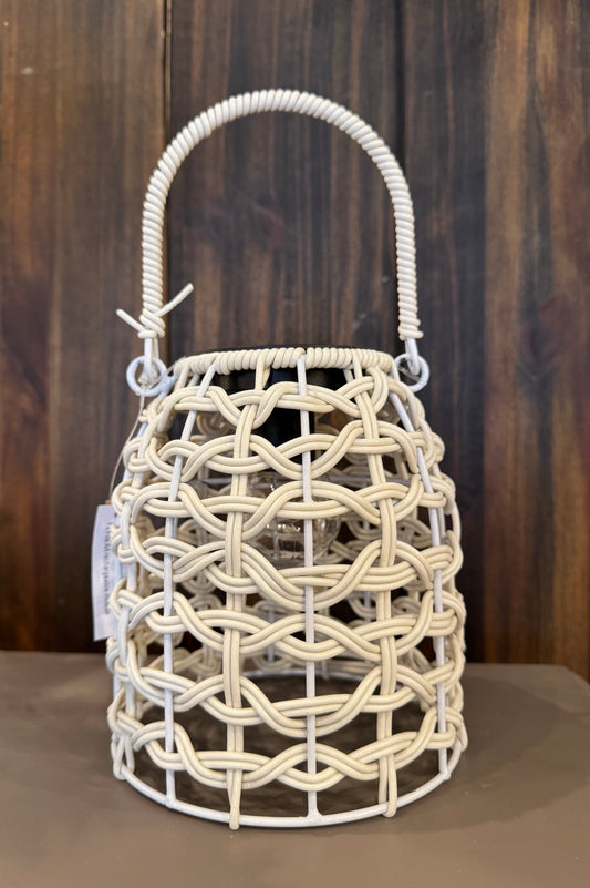 Ivory Woven Solar Lantern