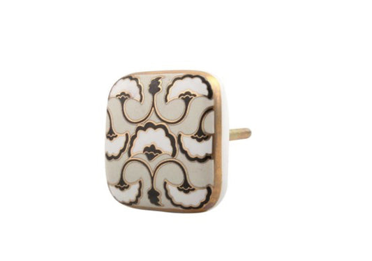 Black, White & Gold Square Knob