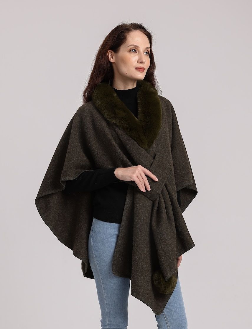 Shawl w/ Faux Fur Collar