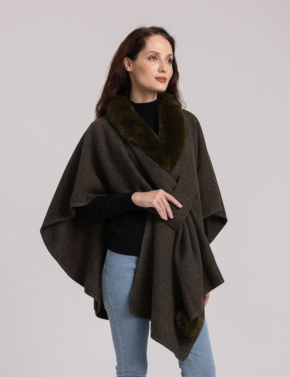 Shawl w/ Faux Fur Collar