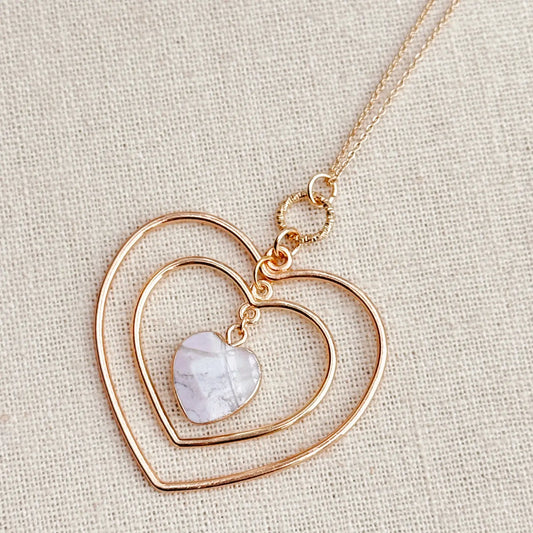 White Howlite Double Heart Necklace