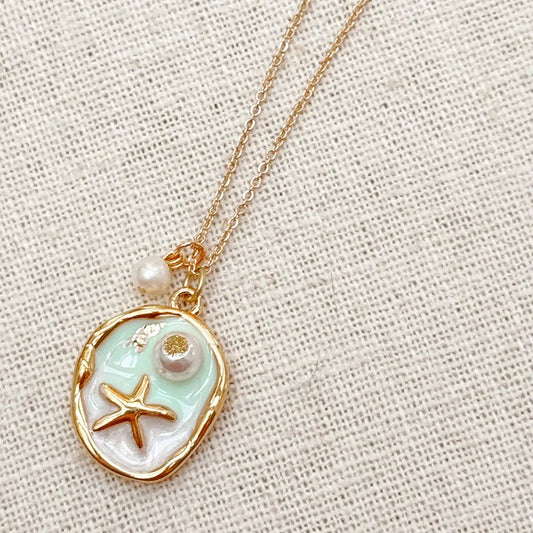 Starfish & Pearl Beach Charm Necklace