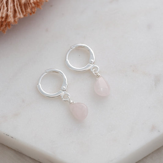 Zia Hoops | Rose Quartz