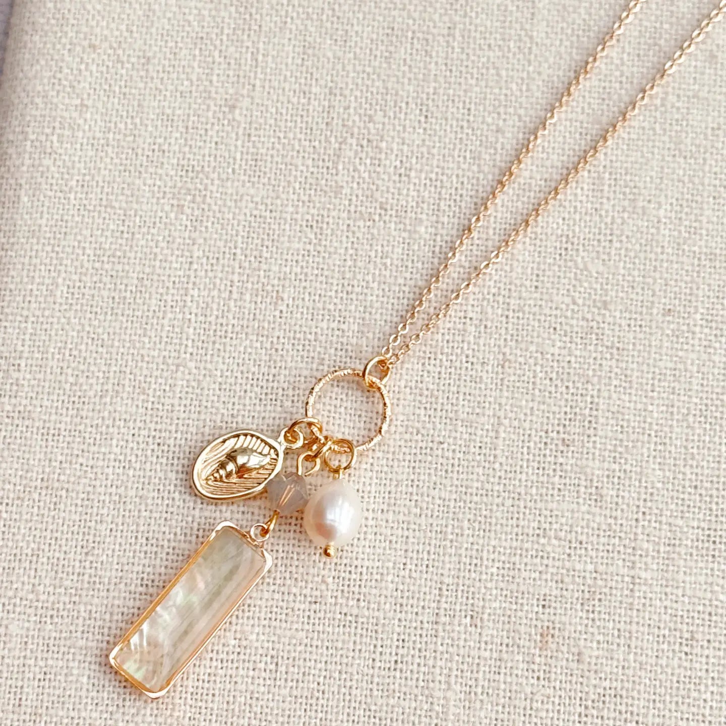 Mother of Pearl Bar Pendant Necklace