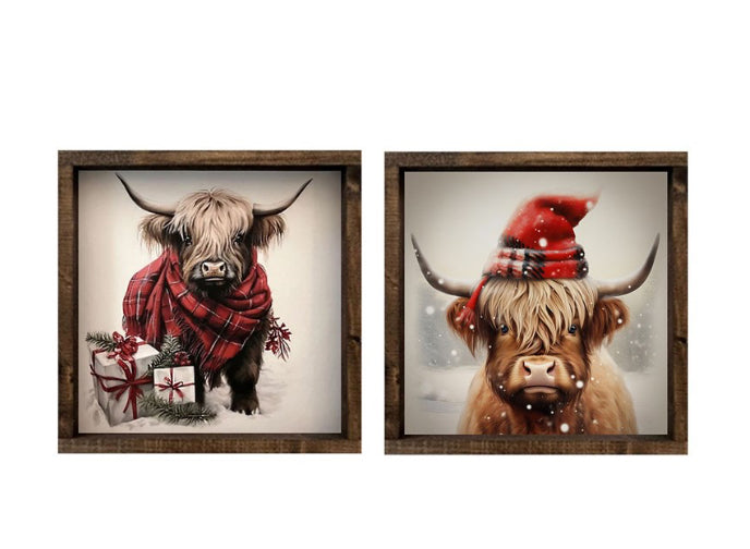 Holiday Highland Cow Wall Art