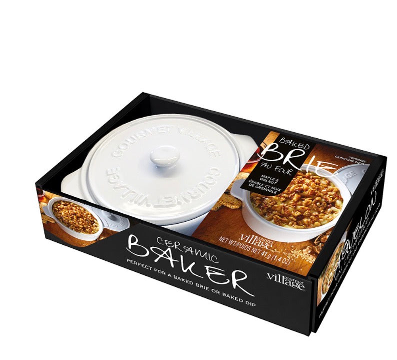 White Ceramic Brie Baker w/ Maple Walnut Topping
