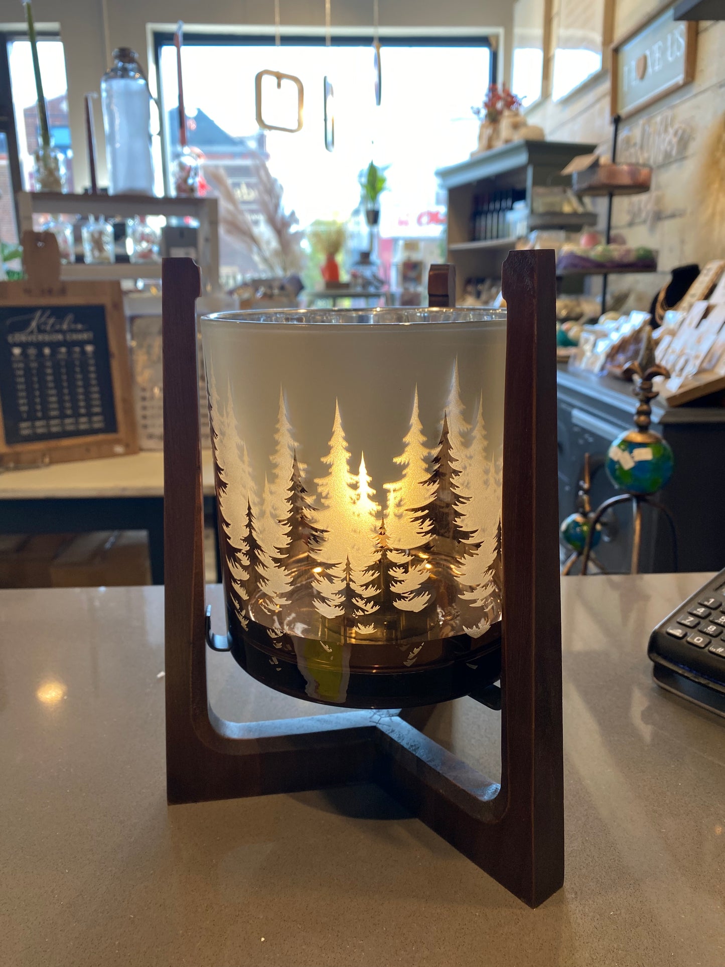 Glass Forest Light w/ Wooden Stand