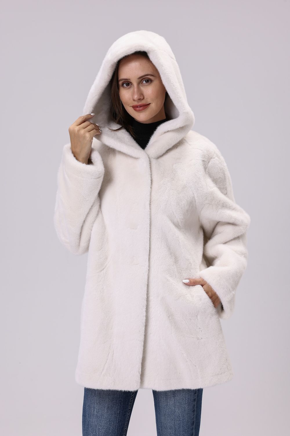 Faux Fur Coat w/ Hood