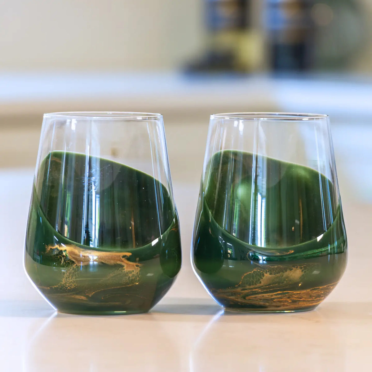 Resin Accented Wine Glasses | Set of 2 w/ Gift Box