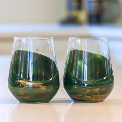 Resin Accented Wine Glasses | Set of 2 w/ Gift Box