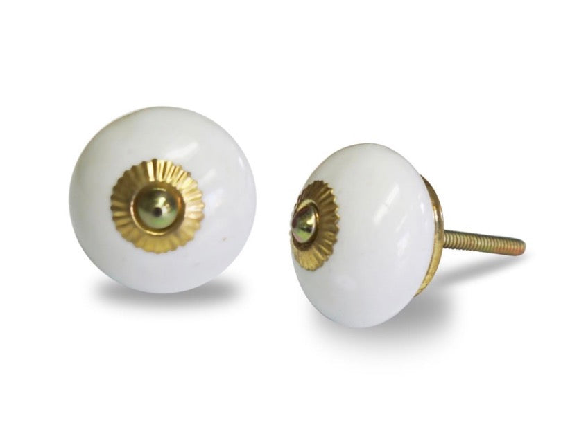 White + Brass Ceramic Knob