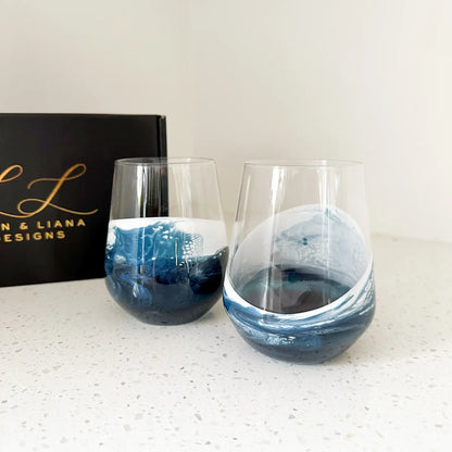 Resin Accented Wine Glasses | Set of 2 w/ Gift Box