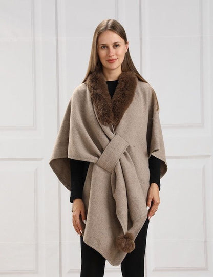 Shawl w/ Faux Fur Collar