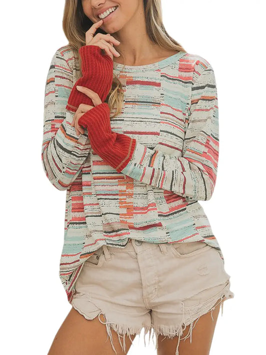 Multi-Coloured Contast Cuffs Sweater