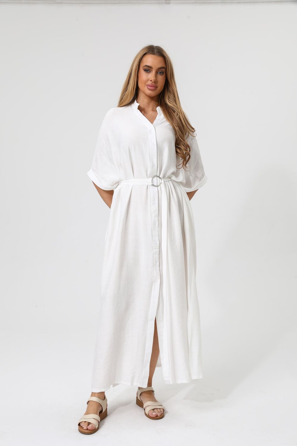 Button-Front Maxi Shirt Dress
