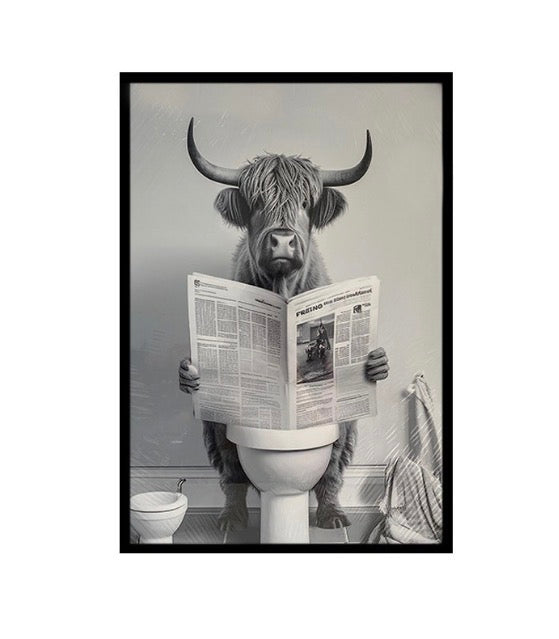 Highland Cow Reading Newspaper Wall Art