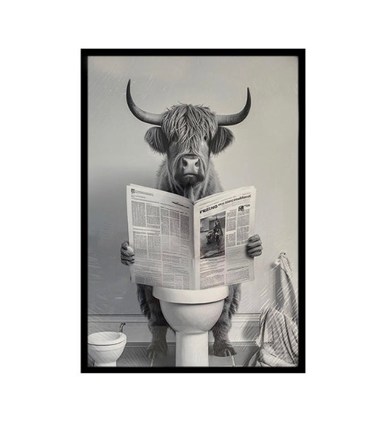 Highland Cow Reading Newspaper Wall Art