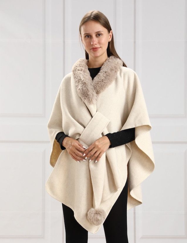 Shawl w/ Faux Fur Collar