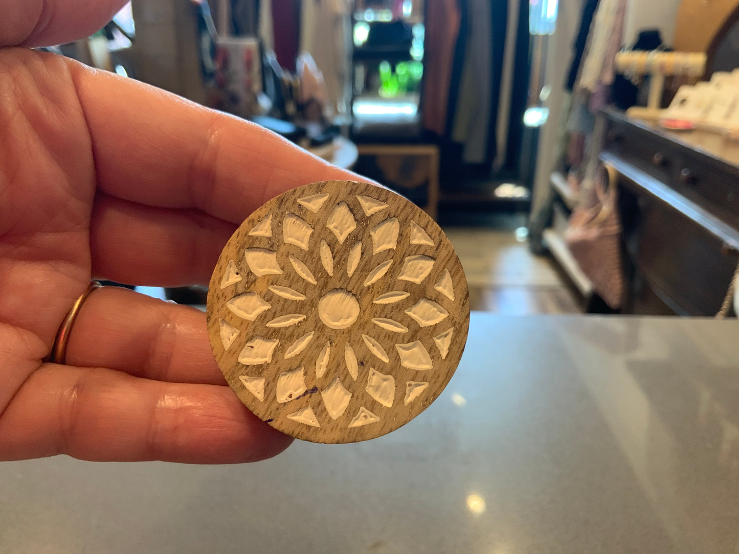 Knob - wooden with floral design