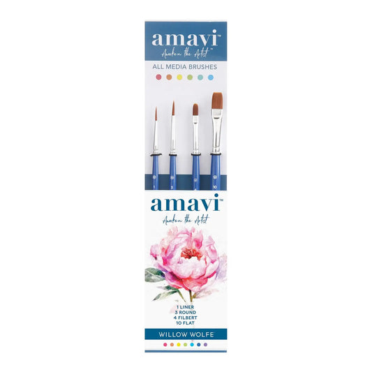 Amavi Mixed Media Golden Taklon Brushes | Set of 4
