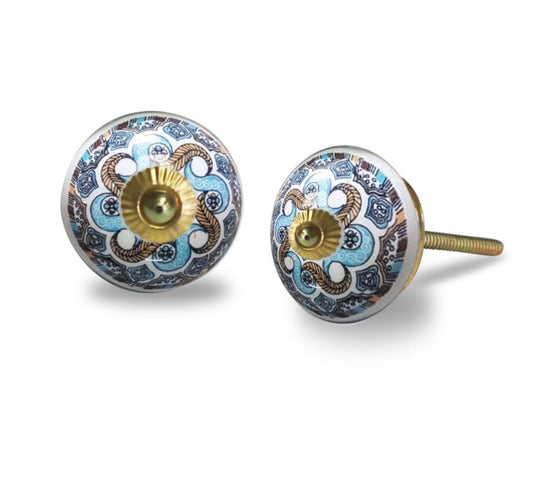 Blue/Brown Twisted Leaves Ceramic Knob