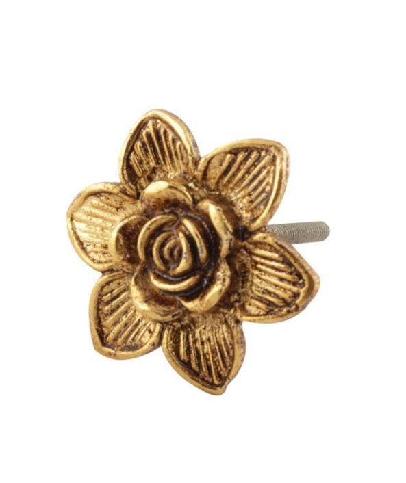 Golden Rose Flower Metal Knob