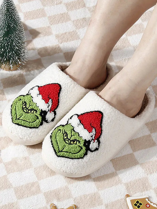 Grinch w/ Santa Hat Slippers