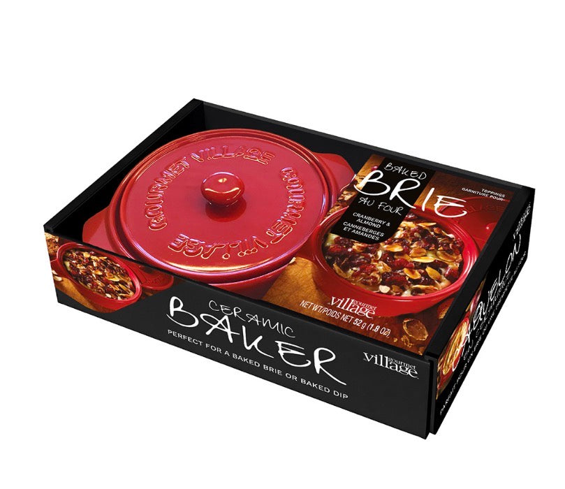 Red Ceramic Brie Baker w/ Cranberry & Almond Topping