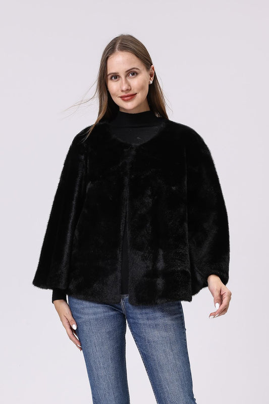 Faux Fur Wide Sleeve Cape