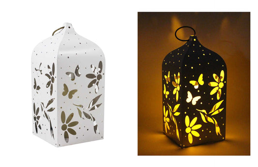 White Metal Hummingbird Lantern
