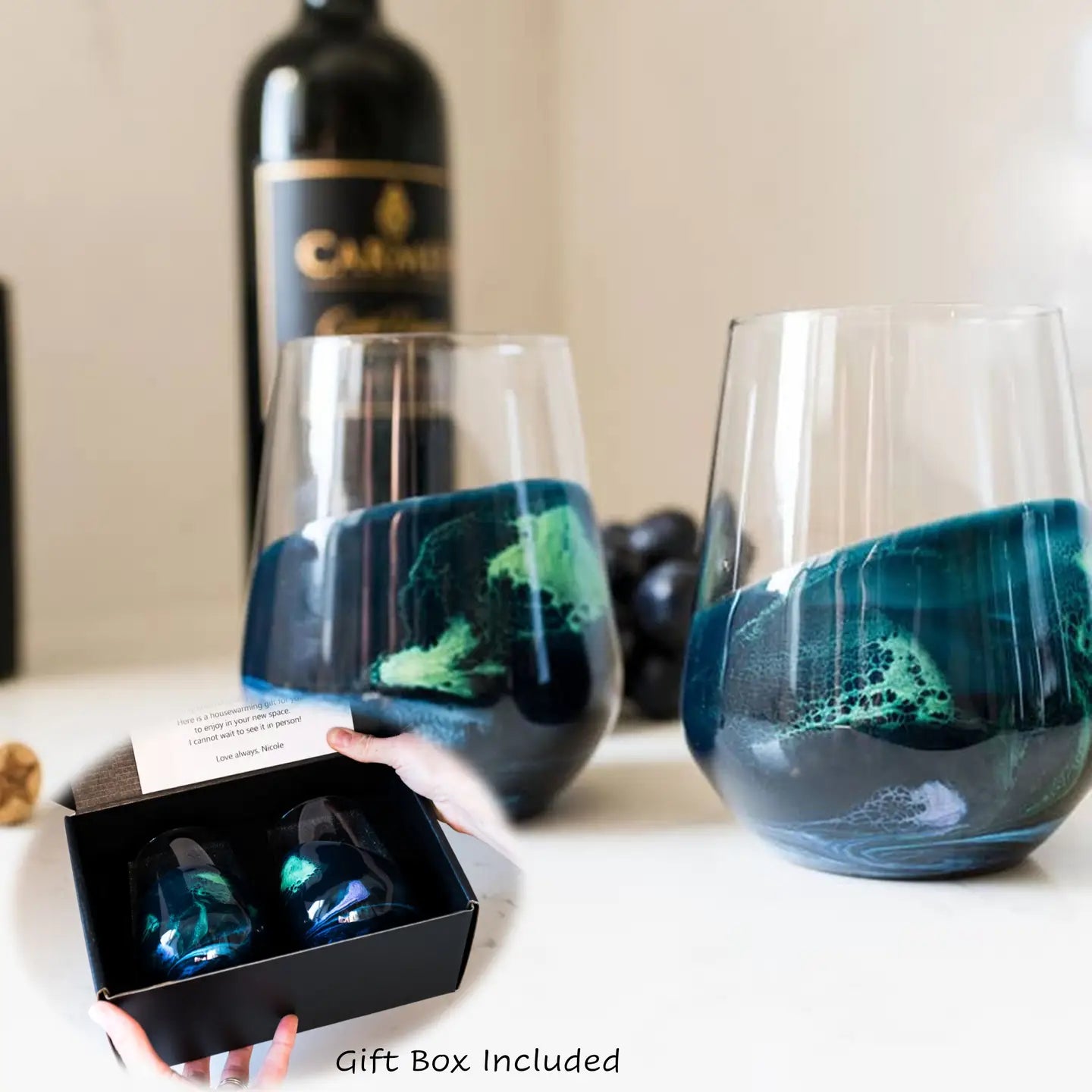 Resin Accented Wine Glasses | Set of 2 w/ Gift Box