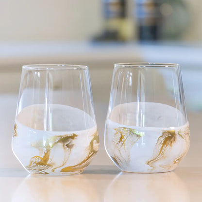 Resin Accented Wine Glasses | Set of 2 w/ Gift Box