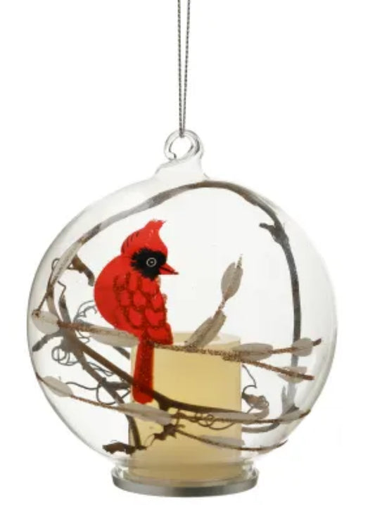 LED Glass Cardinal Ornament