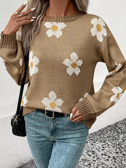Floral Khaki Knit Sweater