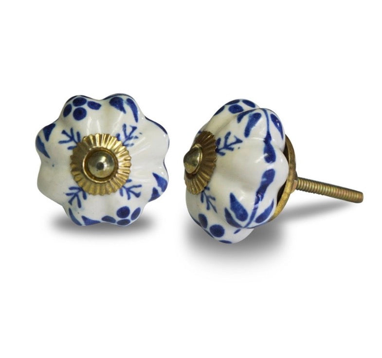 Blue Leaves Pattern Pumpkin Knob