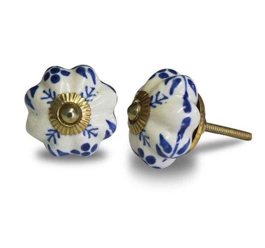 Blue Leaves Pattern Pumpkin Knob