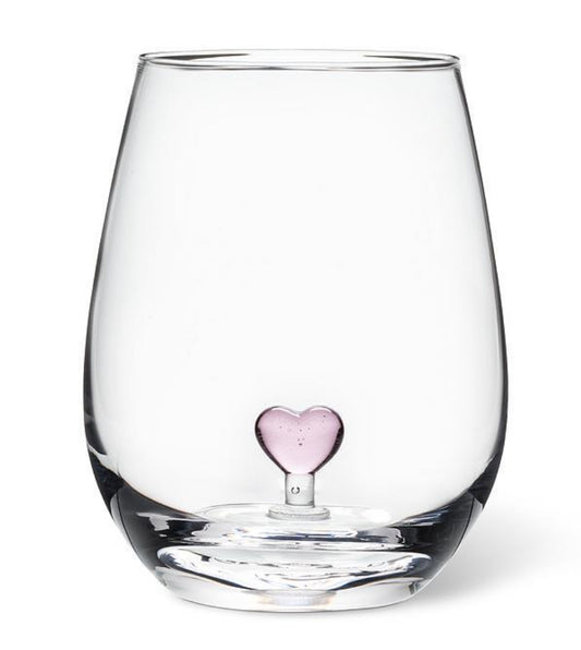 Pink Heart Stemless Wine Glass