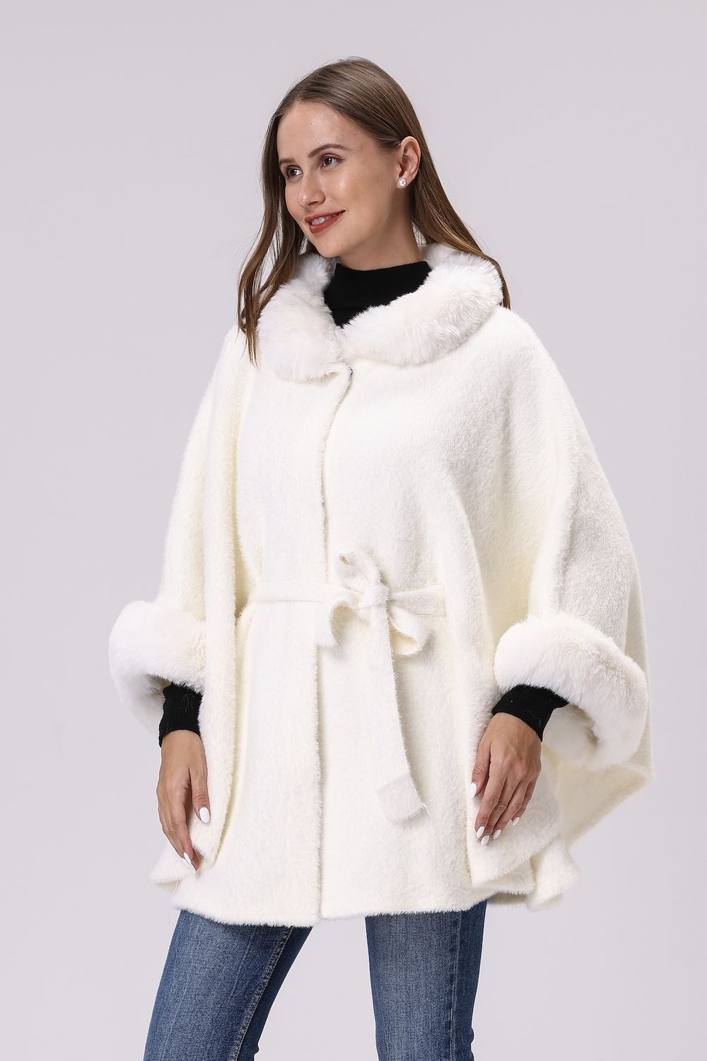 Faux Fur Belted Cape