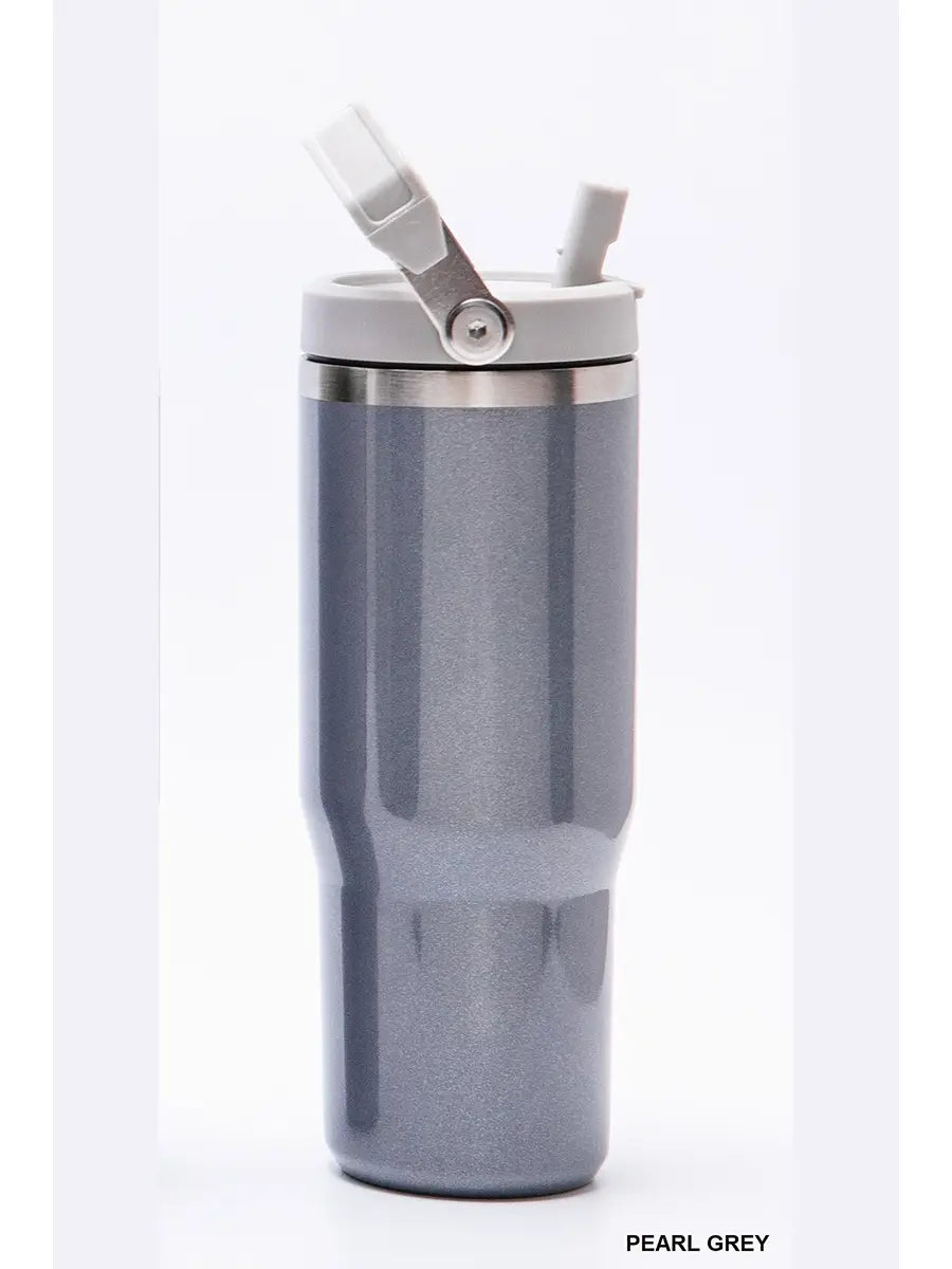 30oz Stainless Steel Pearl Flip Straw Tumbler