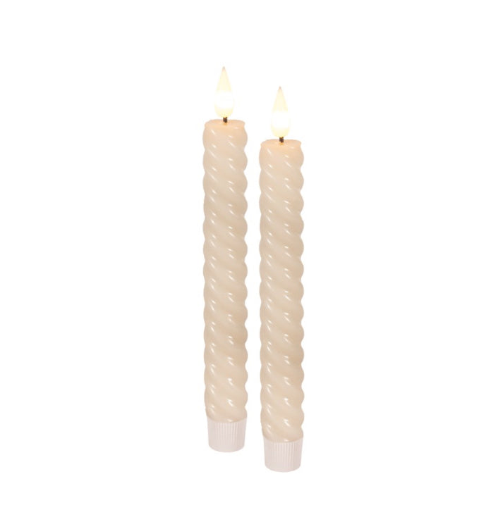 8” Ivory LED Twist Taper Candles | Set of 2