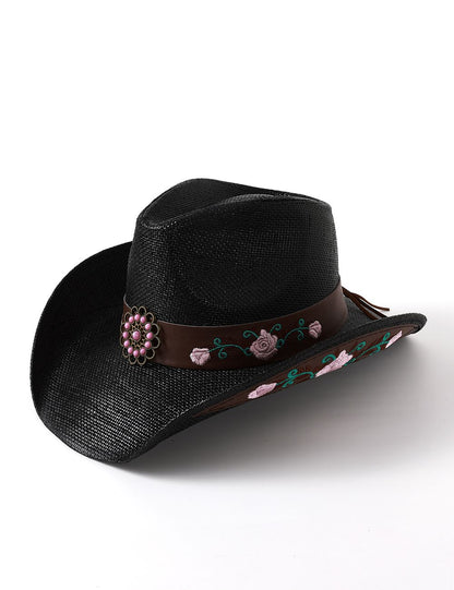 Floral Embroidery Cowboy Hat