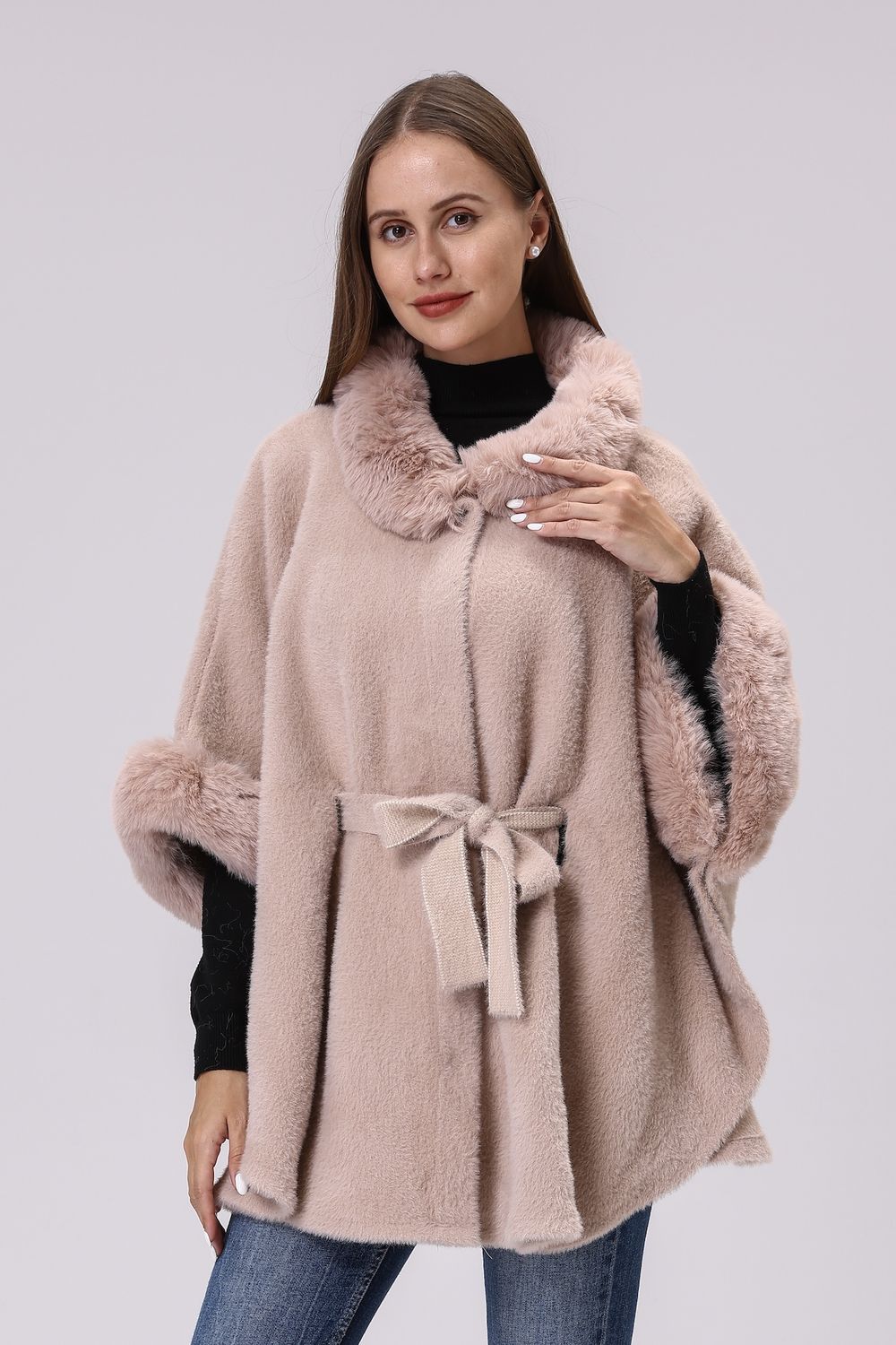 Faux Fur Belted Cape