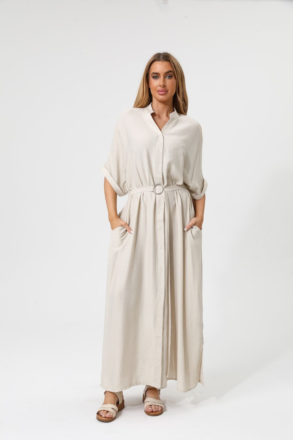 Button-Front Maxi Shirt Dress