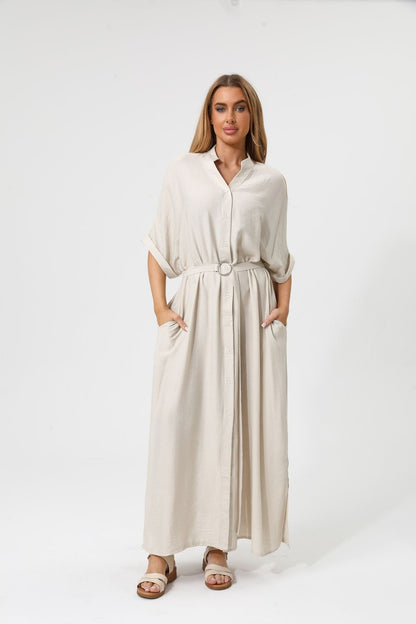 Button-Front Maxi Shirt Dress