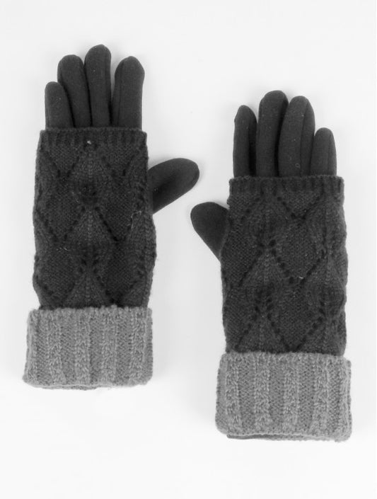 Two-Tone Cable Knit Touch Screen Gloves