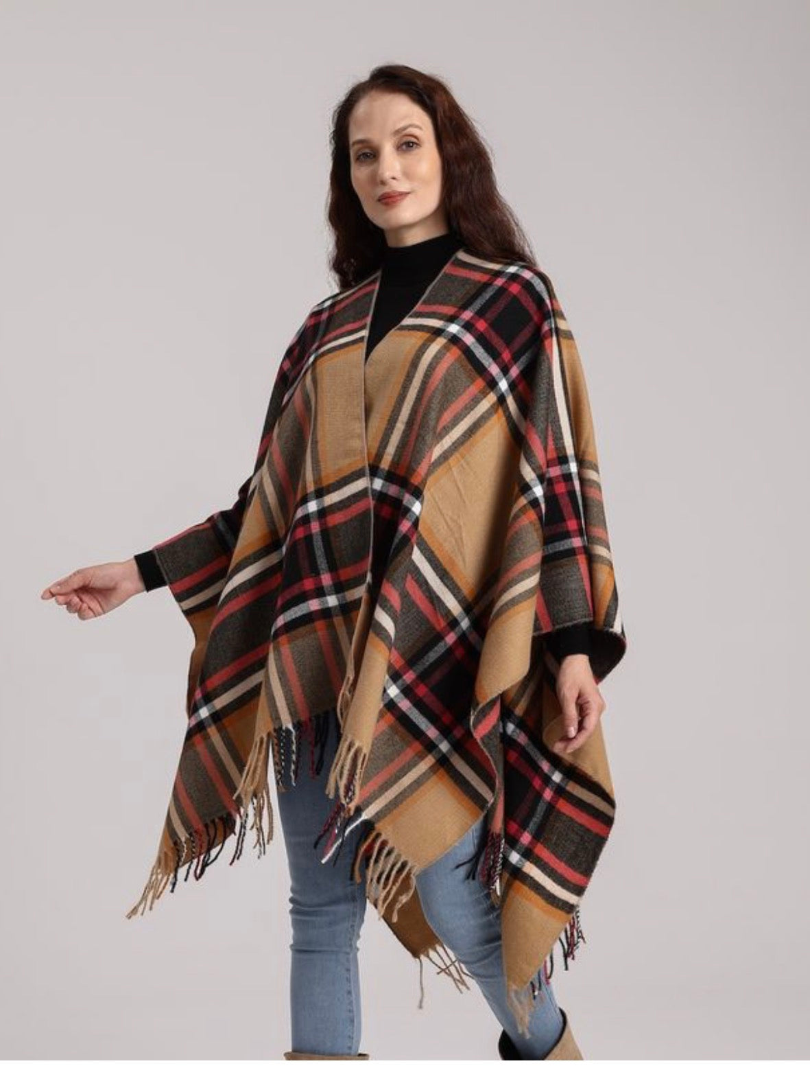 Plaid Woven Poncho
