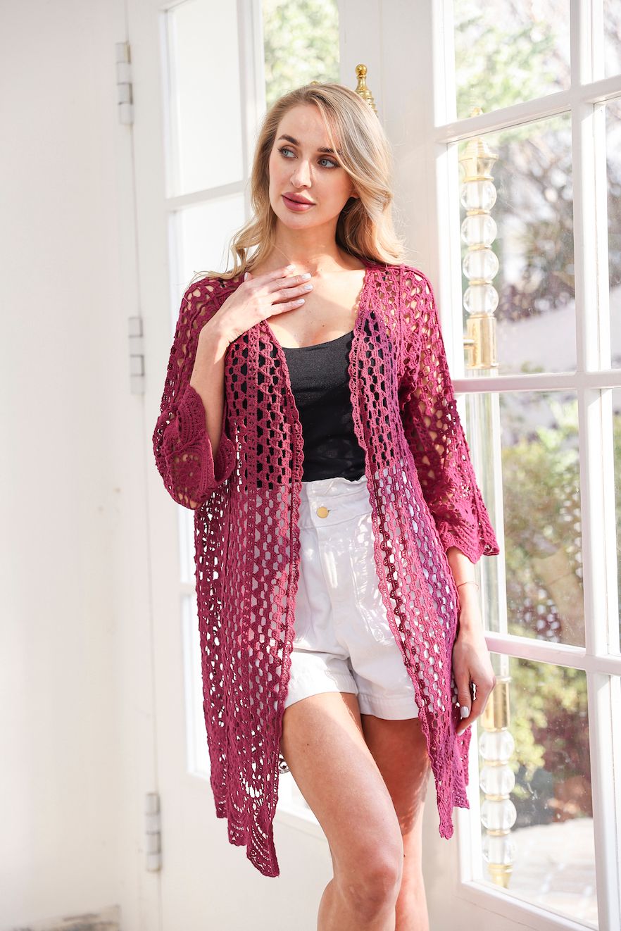 Crochet open long cardigan