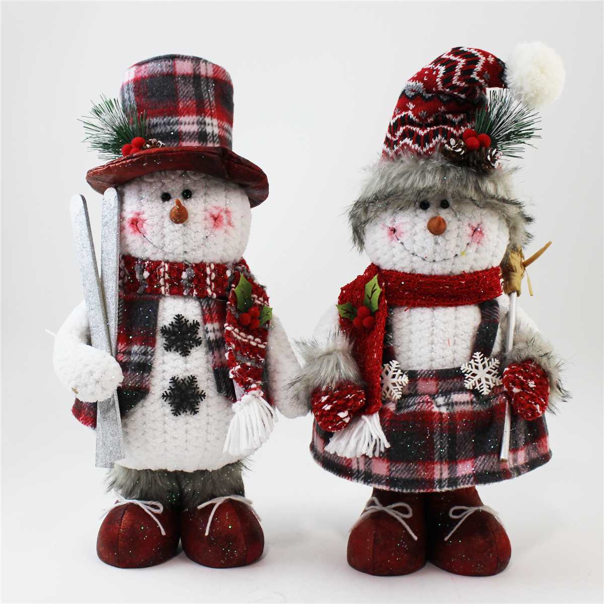 Plush Plaid Snowman Couple